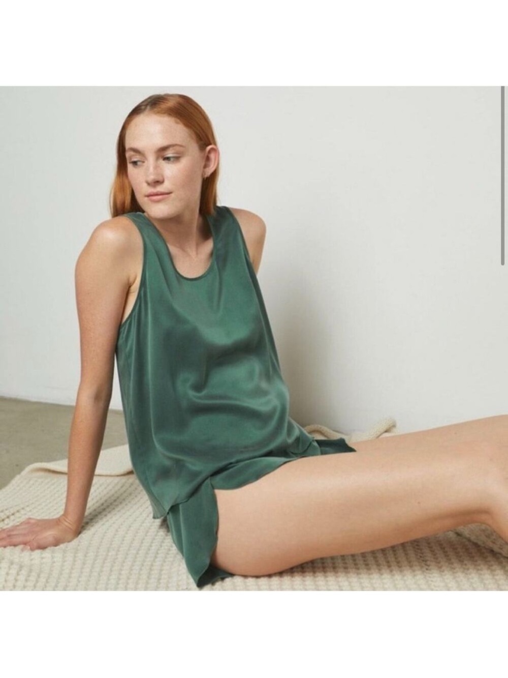 Lunya Tulip Silk Pajama Top Green size XL